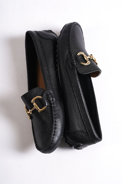 Mubiano 203-S Hakiki Deri Oval Burunlu Toka Detay Kadın Siyah Babet & Loafer Ayakkabı - 2