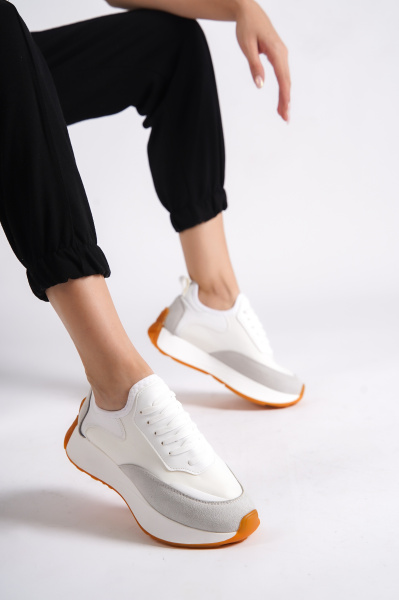 Mubiano 296-B Yüksek Kalın Tabanlı Beyaz Kadın Spor Ayakkabı & Sneaker 