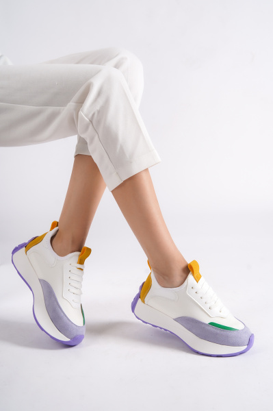 Mubiano 296-LB Yüksek Kalın Tabanlı Lila/Beyaz Kadın Spor Ayakkabı & Sneaker - 1