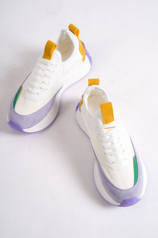 Mubiano 296-LB Yüksek Kalın Tabanlı Lila/Beyaz Kadın Spor Ayakkabı & Sneaker - 2