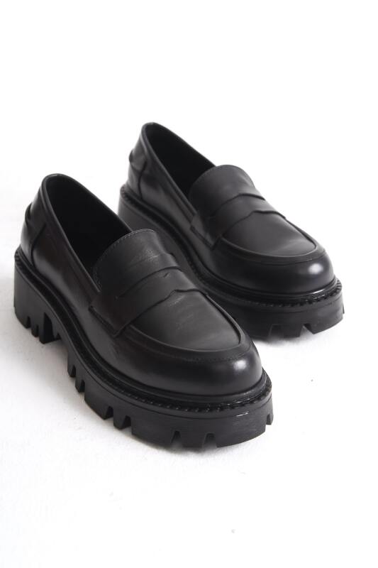 Mubiano Collection Kadın Kalın Taban Deri Loafer Siyah - MCGVND1013 - S - 2