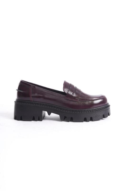 Mubiano Collection Kadın Kalın Taban Rugan Deri Loafer Bordo - MCGVN1012 - BRD - 2