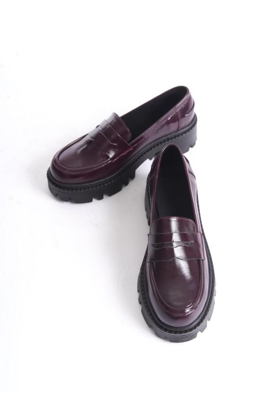 Mubiano Collection Kadın Kalın Taban Rugan Deri Loafer Bordo - MCGVN1012 - BRD - 5