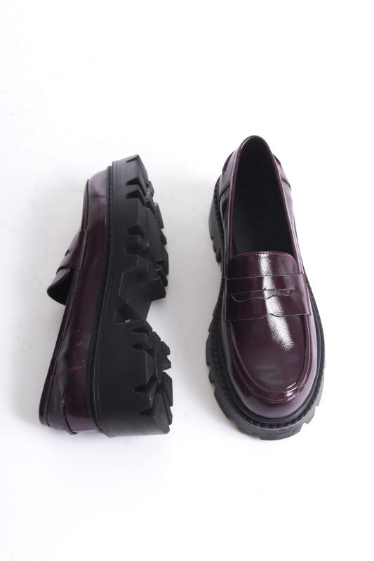 Mubiano Collection Kadın Kalın Taban Rugan Deri Loafer Bordo - MCGVN1012 - BRD - 6