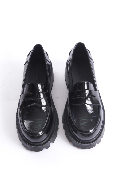 Mubiano Collection Kadın Kalın Taban Rugan Deri Loafer Siyah - MCGVN1012 - S - 16