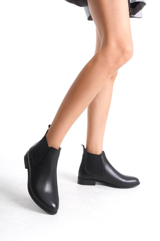 Mubiano Collection Kadın Lastik Detaylı Kısa Deri Bot&Bootie Siyah - MCSDT036 - S - 4