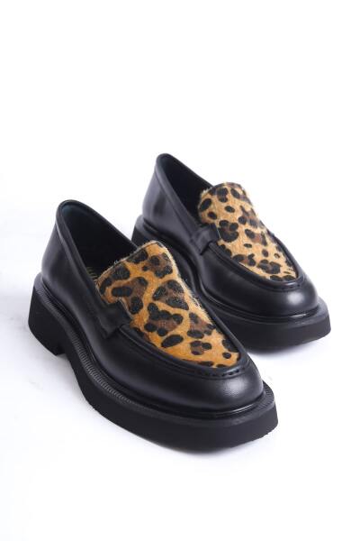 Mubiano Collection Kadın Leopar Detaylı Kalın Taban Deri Loafer Leopar/Siyah - MCRGN7010 - SLPR - 2