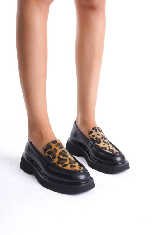 Mubiano Collection Kadın Leopar Detaylı Kalın Taban Deri Loafer Leopar/Siyah - MCRGN7010 - SLPR - 3