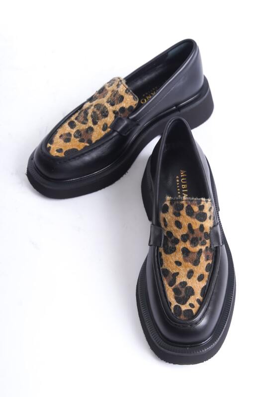 Mubiano Collection Kadın Leopar Detaylı Kalın Taban Deri Loafer Leopar/Siyah - MCRGN7010 - SLPR - 4