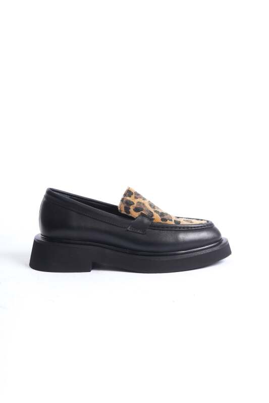 Mubiano Collection Kadın Leopar Detaylı Kalın Taban Deri Loafer Leopar/Siyah - MCRGN7010 - SLPR - 11