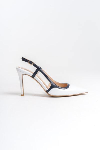 Mubiano Collection Kadın Topuklu Deri Stiletto & Ayakkabı Beyaz/Lacivert -MCBRG5698-BL - 5