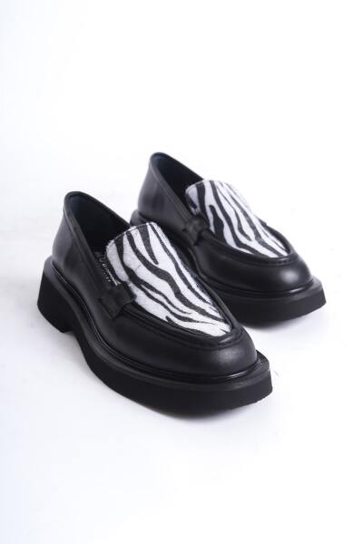 Mubiano Collection Kadın Zebra Detaylı Kalın Taban Deri Loafer Zebra/Siyah - MCRGN7010 - SZBR - 14