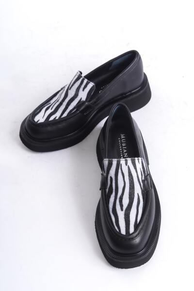 Mubiano Collection Kadın Zebra Detaylı Kalın Taban Deri Loafer Zebra/Siyah - MCRGN7010 - SZBR - 15