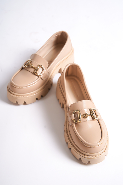 Mubiano MB1180-N Kalın Taban Nude Tokalı Kadın Kolej Loafer - 2