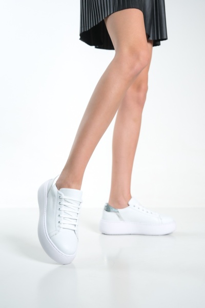 Mubiano MB6303-BG Kadın Kalın Taban Beyaz Gümüş Hakiki Deri Sneaker & Spor Ayakkabı 
