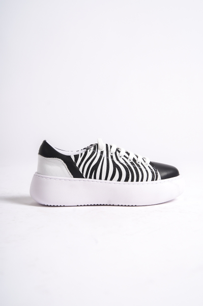 Mubiano MB6303-SZ Kadın Kalın Taban Siyah Zebra Hakiki Deri Sneaker & Spor Ayakkabı - 3