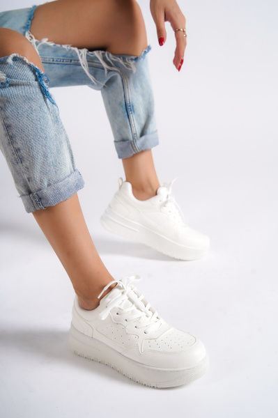 Mubiano MBNK160-BB Kadın Kalın Taban Beyaz/Beyaz Sneaker & Spor Ayakkabı - 11