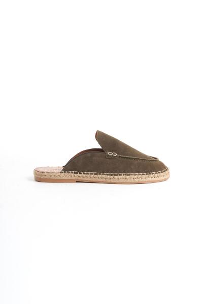 Mubiano Summer Erkek Hakiki Deri Süet Önü Kapalı Jüt Taban Haki Espadril Terlik -MSSR3416-HK - 3