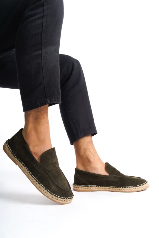 Mubiano Summer Erkek Jüt Taban Haki Süet Espadril & Loafer -MSSR1274-HK - 2